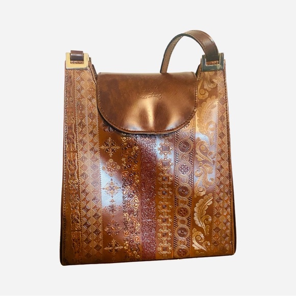 Vera Pelle Talja Leather Purse Embossed Floral Shoulder Bag Handmade - Picture 4 of 11